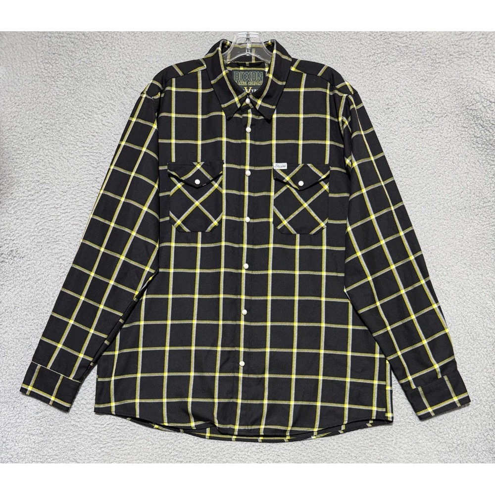 Dixxon Flannel Co x Vogue Tyres Black Yellow Plaid D-Tech Shirt Mens XL